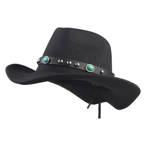 2697 Unisex Classic Cowboy Hat With Belt Buckle Vintage Felt Wide Brim